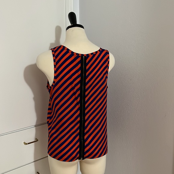 Foreign Exchange Blue and Orange Diagonal Stripe Blouse with Back Zipper Sz Med - Picture 4 of 9